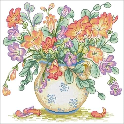 Freesia patterns Counted Cross Stitch 11CT 14CT 18CT DIY Chinese Cross Stitch Kits Embroidery Needlework Sets