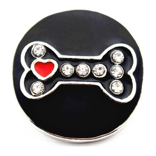 New Arrived 10pcs/lot Enamel Silver Love Dog Bone Crystal Snap Buttons Fit 18mm DIY Snap Bracelet Necklace Jewelry Making