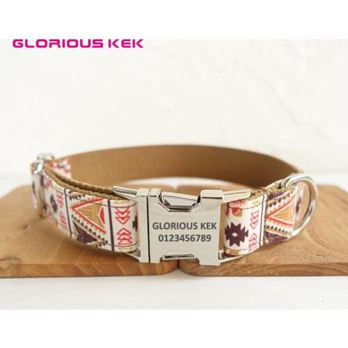 GLORIOUS KEK Small Dog Collar and Leash Set Brown Bohemia Style Print Dog Collar for Small to Large Dog Nylon Walking Lead XS-XL