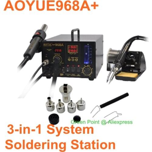 AOYUE 968A+ Hot Air Soldering Station Hot Air Gun 968A+ Multi-Fonction 3 In 1 Lead-free Soldering Iron Smoke Absorber IC Repair