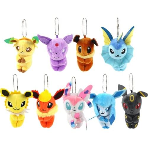9-13cm 9pcs/Lot Glaceon Umbreon Leafeon Jolteon Espeon Flareon Eevee Sylveon Plush Toys Pendants Key Chains Soft Stuffed Doll