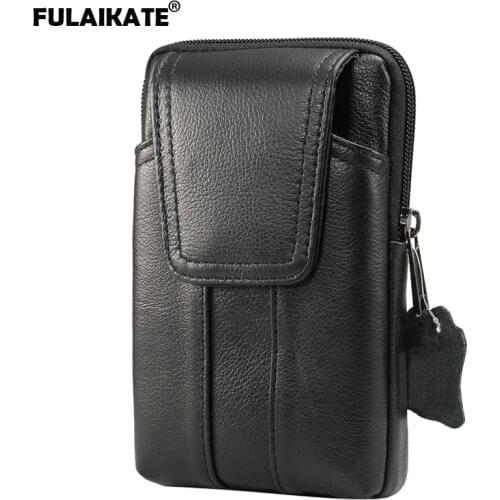 FULAIKATE 6.2" Genuine Leather Waist Bag for iPhone 8 Plus 7 Plus Case Universal Pouch for iPhone 6s Plus Mens Business Pocket