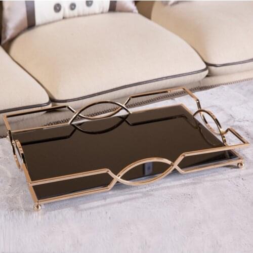 Simple And Creative High-grade Metal Mirror Tray Rectangular Tray Model Room Hotel Bathroom Desktop Storage Tray