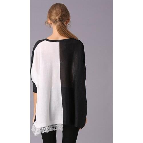 Pullovers Sumer Autumn Womens O-Neck Tassel Sweater Female European Loose Patchwork Batwing Sleeve Sweaters LX1833