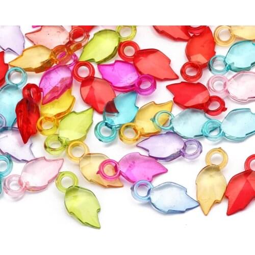 Colorful Mixed Leaf Acrylic Pendant 22x10mm 30pcs Loose Spacer Beads For DIY Jewelry Design Necklace Bracelet Beaded Accessories