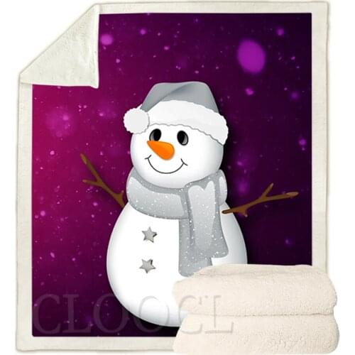 CLOOCL Christmas Theme Blankets Cartoon Snowman Print Plush Quilts Gifts For Girls Boys Double Layer Keep Warm Casual Blankets