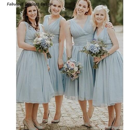 Amazing Tea Length Bridesmaid Dresses 2021 V Neck A Line Chiffon Cheap Wedding Party Dress Plus Size Vestido De Fiesta De Boda