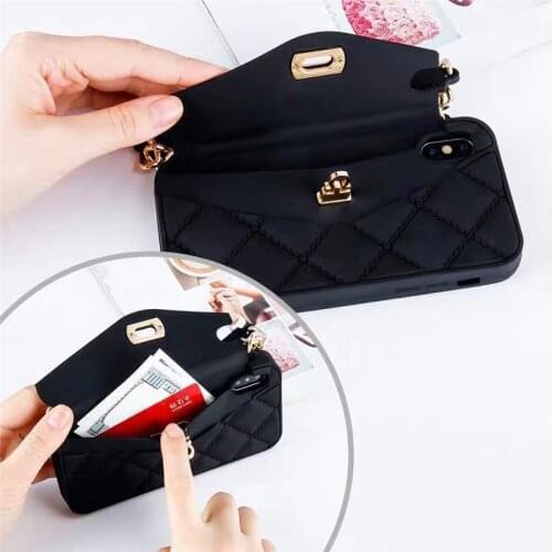 Crossbody phone case For iphone Xs 12 11 pro Max XR X 8 7 6 plus Silicone back shell Wallet Card package with long chain cover