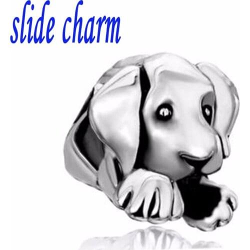 Slide charm Free shipping decumbent my dog animal charm beads fit Pandora bracelet
