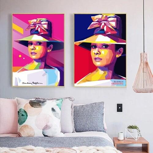 Modern Movie Star Figure Audrey Hepburn Canvas Painting Wall Art Posters and Prints Wall Pictures for Living Room Home Decor