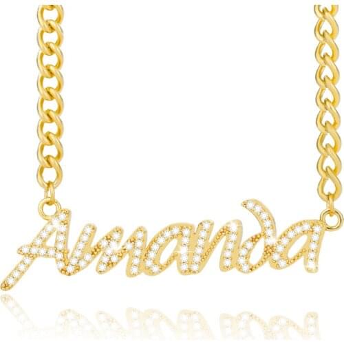 Wedding Jewerly Personalised Crystal Zircon Name Necklace For Women Stainless Steel Nameplate Word Number Letter Bridesmaid Gift