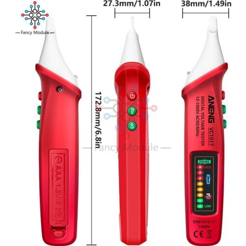 VC1017 AC Voltage Detector Tester Meter 12V-1000v Non-contact Pen Style Electric Indicator LED Voltage Meter Vape Pen