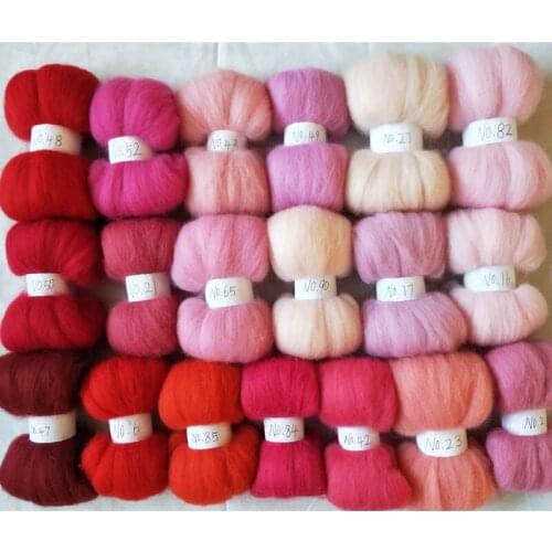 WFPFBEC felt wool fiber for needle felting merino wool roving fiber wool pink 19 colors 10g 20g 50g