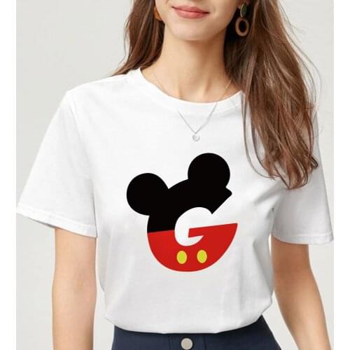 New Summer Mickey Mouse Letter Print Women T-shirt Harajuku Short-Sleeve Unisex Tee Shirt Girl Top Fashion Tshirt Female Clothes
