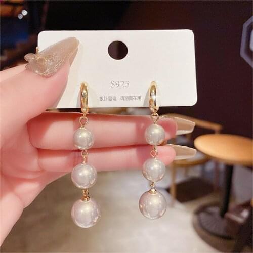 Long Dangle Earrings for Women 2021 Fashion Full Crystal Simulated Pearl Tassel Drop Earring Vintage Jewelry