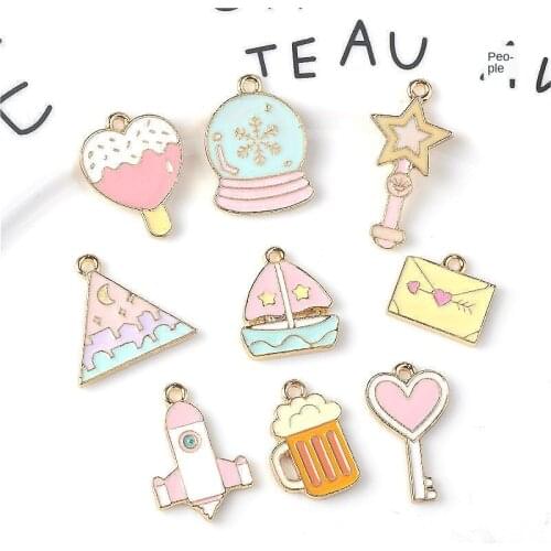 10pcs/lot Fashion Drop-Oil Alloy Pendant Envelope Key Beer Glass Enamel Charms DIY Alloy Earrings Accessories