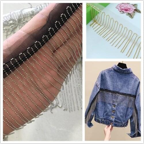 2Yards Fringed Gold Copper Chain Beaded Lace Handmade Macrame Lace Cloth Bags Shoes Hats Decoration Headscarf Tassel Lace Trim