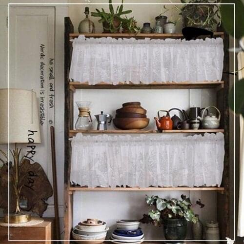 3 Sizes Lace Kitchen Curtains European Embroidered Tulle Curtain Home Window Decorative Curtains Cafes and Pubs