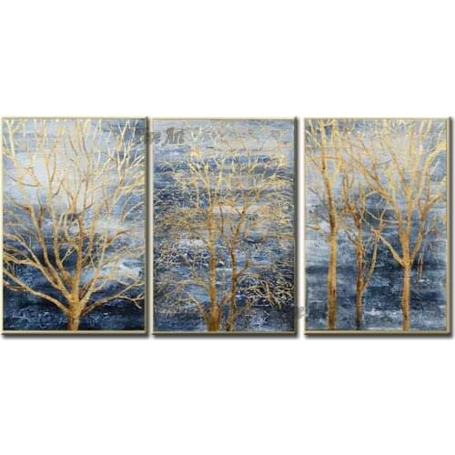 3PCS Group Abstract Oil Painting Canvas Art Handmade Golden Acrylic Paintings Artwork Cheap Wall Hanging Paintings Import Sell