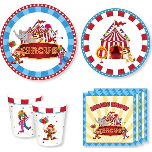 44pcs Cartoon Circus Theme Disposable Tableware Birthday Wedding Party Paper Plates Cups Set Grand Event Party Decor Supplies