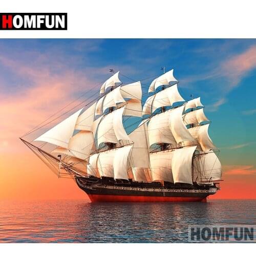 HOMFUN 5D DIY Diamond Painting Full Square/Round Drill "sailing boat" 3D Embroidery Cross Stitch gift Home Decor A02275