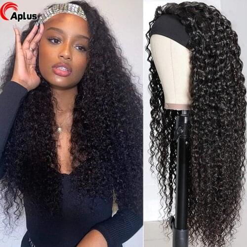 Brazilian Curly Human Hair Headband Wig Full Machine Made Human Hair Wigs For Black Women Remy Jerry Curly Headband Scarf Wig