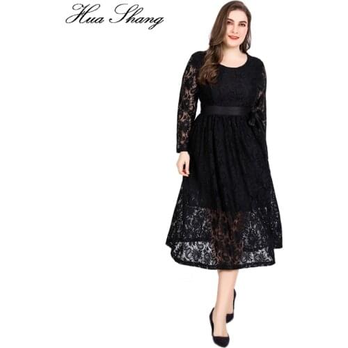 Black Lace Dress Plus Size 6XL Women Autumn Winter Long Sleeve Hollow Out Sexy Party Dress Mid-Calf High Waist Maxi Long Dresses