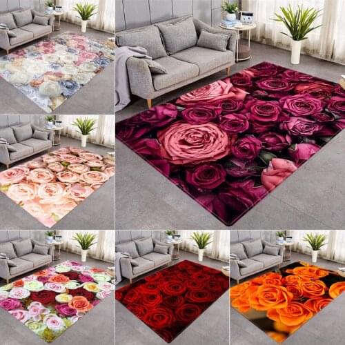 Rose Flowers 3D Printing Carpets Couples Bedroom Decor Area Rug Hallway Floor Mat Valentines Carpet Large Day Home Romantic