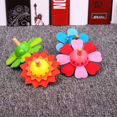 Kids Wooden Toys Flower Rotate Spinning Top Classic Toys For Chidren Develop Intelligence Education Montessori Sensory Gift