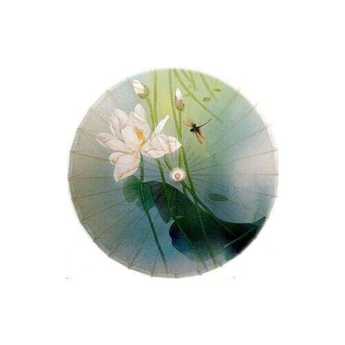Dia 84cm white lotus in breeze painting oiled paper umbrella waterproof and anti-UV handmade decoration umbrella