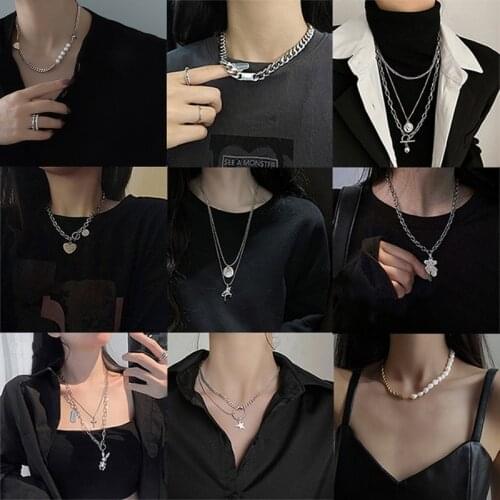 17 Styles Twin Multi-layer Necklace Womens Hip Hop Sweater Chain Fashion Punk Sweater Chain Personal Influencer Necklace