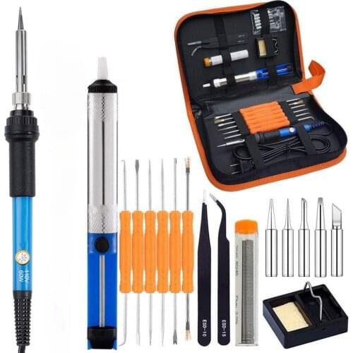 60W 110V/220V Full Set Electric Soldering Iron Kit with Adjustable Temperature Welding Iron Electronic Repair Tool