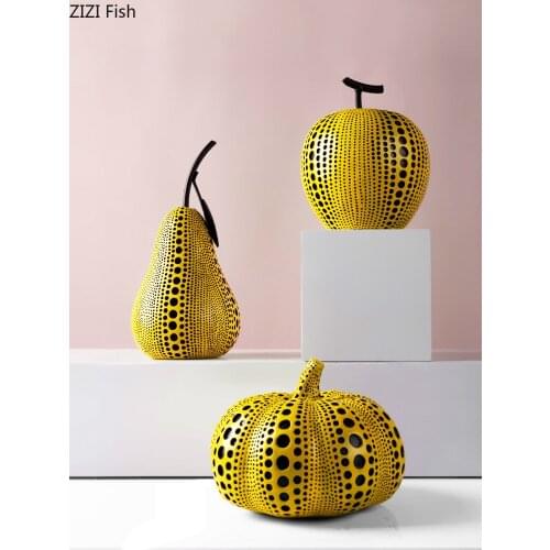Creative Yellow Polka Dot Fruit Decoration Apple Pear Pumpkin Handicraft Countertop Furnishings Modern Artist Home Decoration