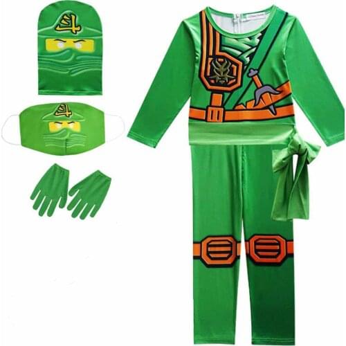 Lego Phantom Ninja Cosplay Costume Boy Dress Up Anime Hooded Clothes Ninja Super Hero Halloween Kids Costume Mask Nunchaku