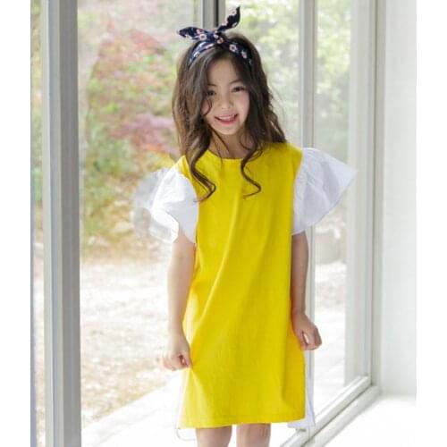 4 To 14 Years,2021 New Summer Girls Cotton T-shirt Dress Girls Dress Flare Sleeve Children Patchwork Dress Toddler Clothes,#2679