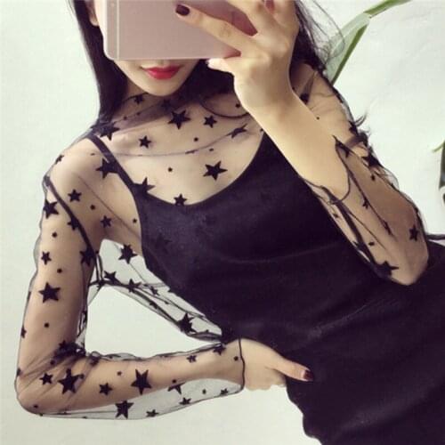 Fashion Black Sexy Women Long Sleeve See Through Mesh Sheer Party Clubwear Night Shirt Tops 2021 Shirts T Shirt Lace