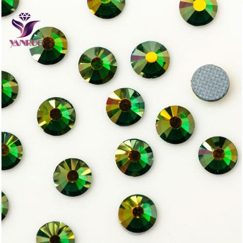 YANRUO 2058HF Emerald AB Flat Back Strass Hotfix Rhinestones Crystal heat iron Crystal Stones DMC Polish Manicure Set