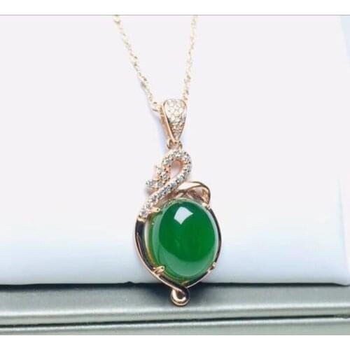 Natural Chinese HeTian Green Jasper Oval Pendant Beautiful 925 Silver Necklace Fashion Charm Jewelry for Men Women Gifts