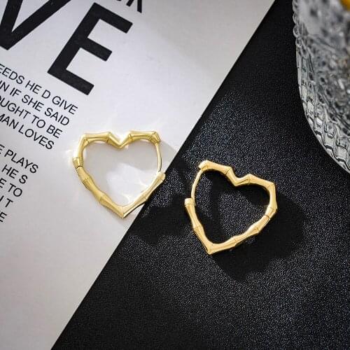 2021 New Trendy Geometric Love Heart Bamboo Small Hoop Earrings Fashion Geometric Gold Color Metal Thin Earrings Jewelry Gifts