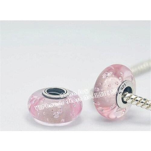 NEW Effervescence Pink murano Glass and features little bubbles and embedded CZs Charm Beads Fits European Style BraceletsZS261A