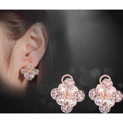 NEW Gold Crystal Stud Earrings Ear Cuffs For Lovers Cubic Zirconia Earrings Brincos Ouro Vintage Jewelry for women