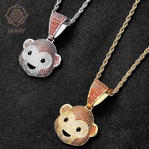 JANRY Cute Little Monkey Pendant Necklace Micro-inlaid Zircon Men Women Hip Hop Necklace With 60cm Chain