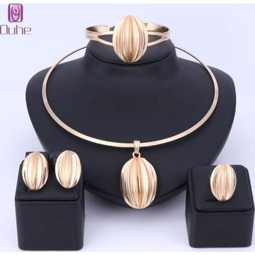 OUHE Necklaces Jewelry Set For Women Gold&Silver Color Bohemia Party Luxury Choker Earrings Ring Bracelet Neck Accessories