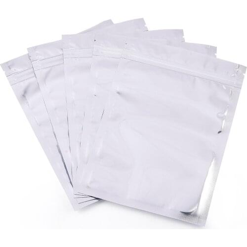 100 Pcs PET & PE Zip Lock Bags Rectangle Silver Color Resealable Stand up Bags Aluminum Foil Beads Jewelry Plastic Storage Bag