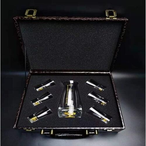 Advanced Sake Vodka Wine Gift Wine Set Spirit Wine Glass Cup 100ml Hip Flask Gold Foil Crystal Glass Household Wine Dispenser