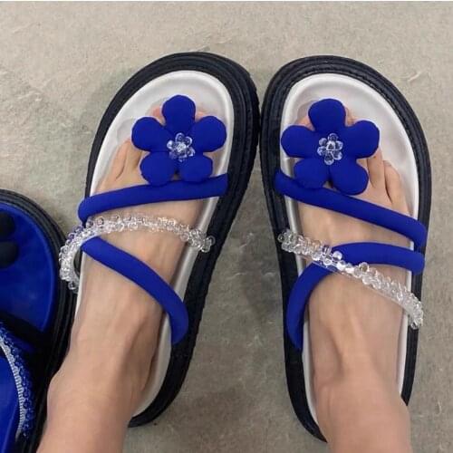 Cute Flower Decor Women Slippers Thick Sole Flat Shoes Woman Summer Beach Slides Comfortable Slipper Casual Sandals Flip Flops