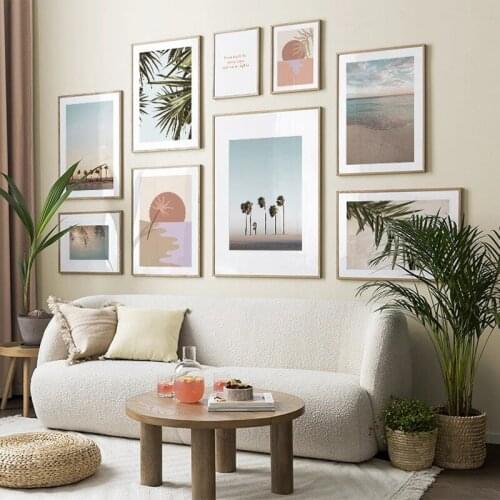 Nordic Modern Seaside Tropical Landscape Poster Canvas Painting Palm Tree Beach Print Wall Art Pictures Living Room Home Decor