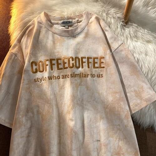 Oversized Womens T-Shirts tie-dye Printed Tshirts Harajuku Clothes Summer tshirt Casual Letter Print O-Neck Tees Streetwear Top