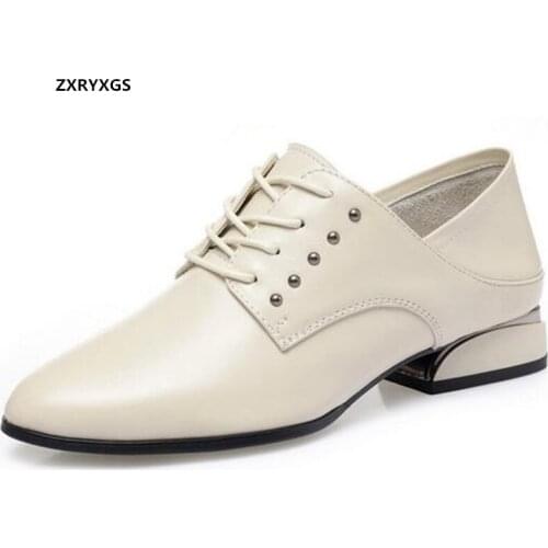 Hot Sale 2020 New Lace-up Autumn Genuine Leather Shoes Woman Low Heels Large Size Comfort Elegance Women Shoes Winter Warm Shoes