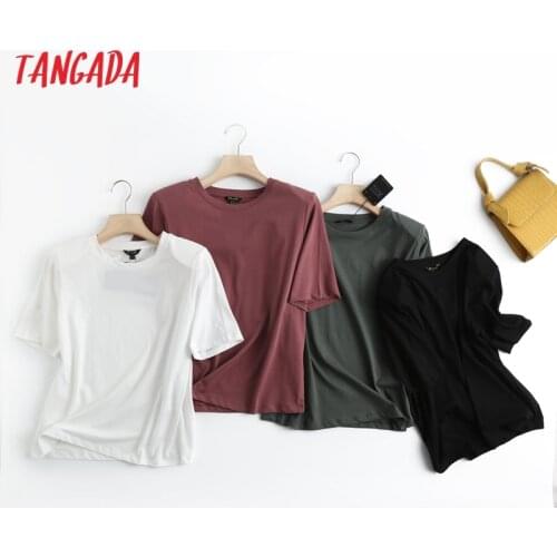 Tangada Women Vintage Shoulder Pad Cotton T Shirt Long Sleeve O Neck Tees Ladies Casual Tee Shirt Street Wear Top 6D26